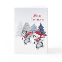 Pingüino Patinaje Árboles Rojo Navidad Acuarela