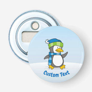 Pingüino pequeño caminando sobre el abridor de bot