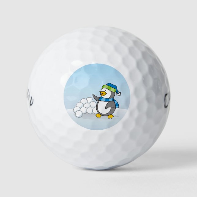 Pingüino pequeño con bolas de nieve ondeando (Anverso)