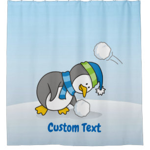Pingüino pequeño con cortina de ducha de bola de n