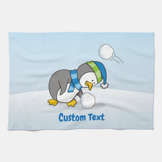 Pingüino pequeño con toalla de cocina de bolas de  (Horizontal)