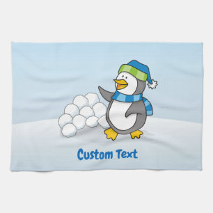 Pingüino pequeño con toalla ondulante de bolas de