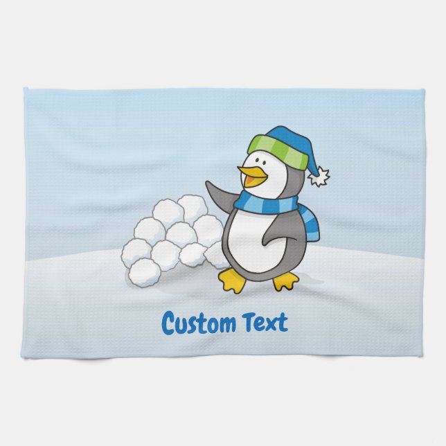 Pingüino pequeño con toalla ondulante de bolas de  (Horizontal)