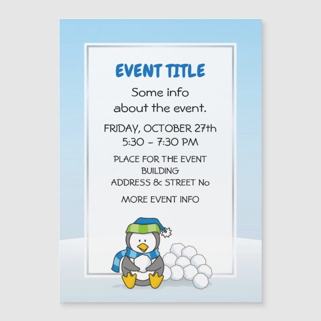 Pingüino pequeño sentado con bolas de nieve (Anverso)