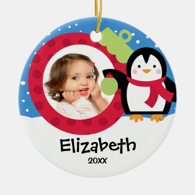 Pingüino personalizado chica del ornamento del (Frente)