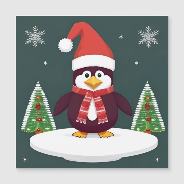 Pingüino Rojo Festivo con Gorro de Santa (Anverso)