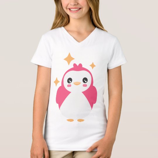 Pingüino rosado de Kawaii en la camiseta de los