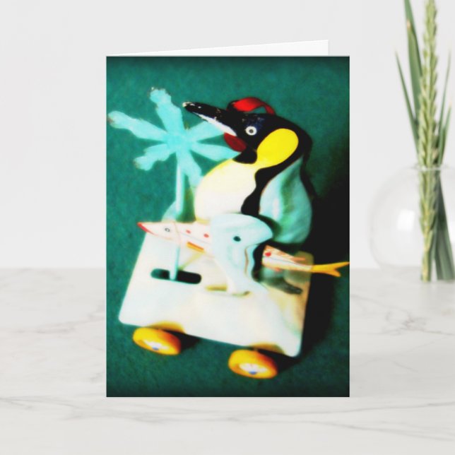Pingüino • Tarjeta de felicitación del navidad (Anverso)