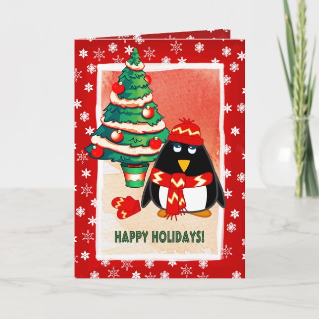 Pingüino. Tarjeta de Navidades de Personalizable (Anverso)