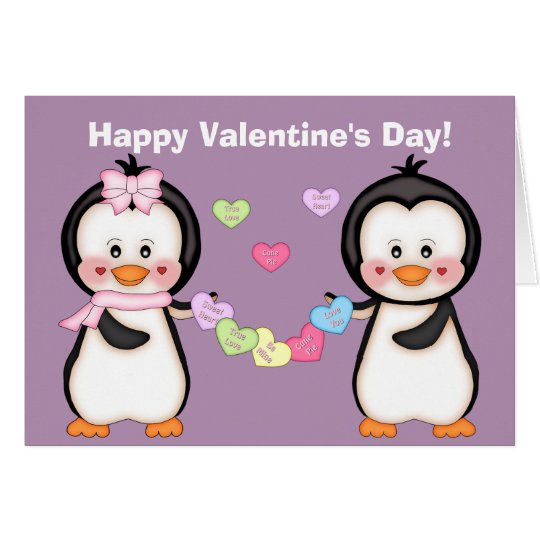 Pingüino y corazones de la tarjeta del día de San