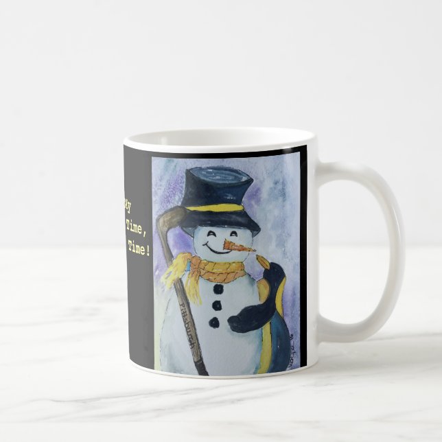 Pingüino y muñeco de nieve con la taza del palillo (Derecha)