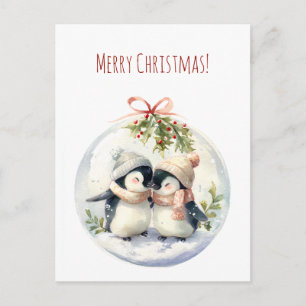 Pingüinos acuarela en Feliz Navidad