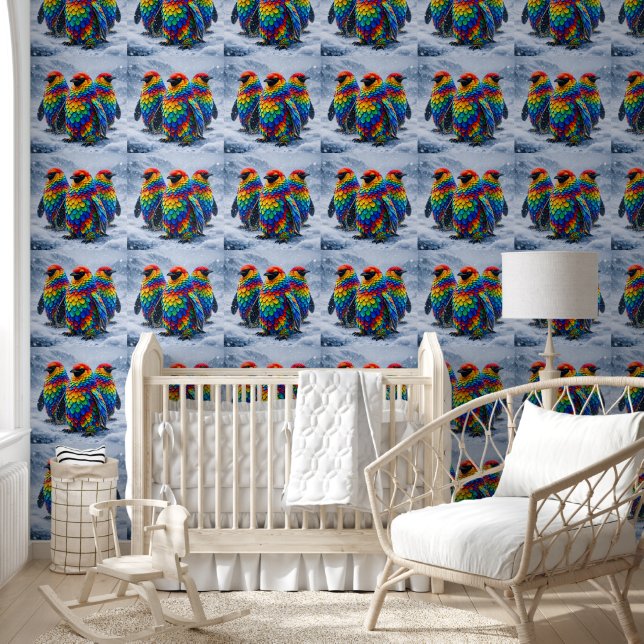 Pingüinos arcoíris, papel pintado de arte de lujo (Niños)