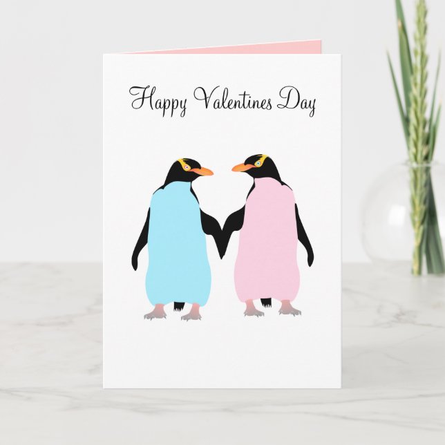 Pingüinos , Aves de Amor, Tarjeta Día de San Valen (Anverso)