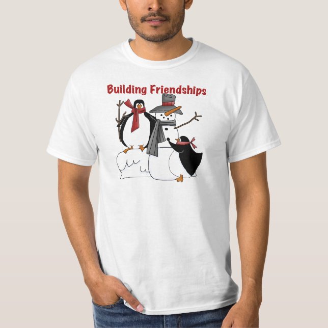 Pingüinos construyendo camisetas y regalos de amis (Anverso)