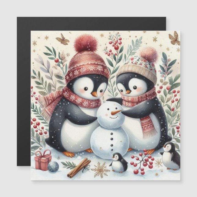 Pingüinos Construyendo Un Muñeco de Nieve (Anverso/Reverso)