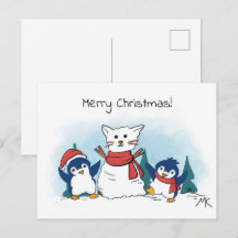 Pingüinos construyendo una Navidad de muñeco de ni