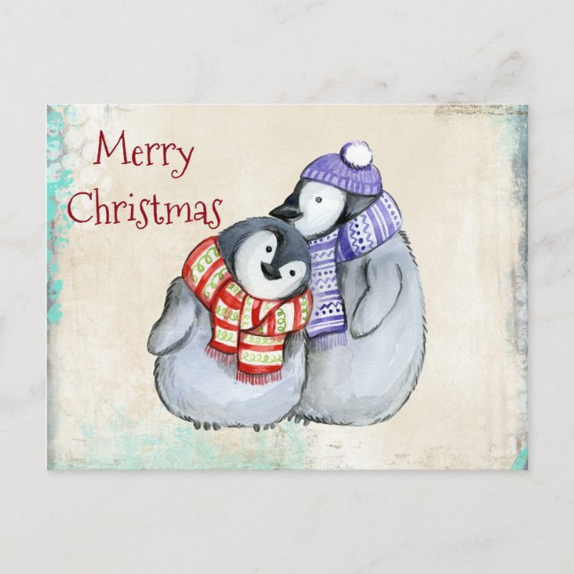 Pingüinos cortos en escarbas de invierno y Navidad (Anverso)