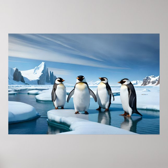 Pingüinos de arte Poster con marco (Frente)