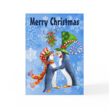 Pingüinos de las Felices Navidad en amor debajo