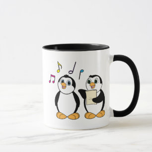 Pingüinos del dibujo animado que cantan la taza