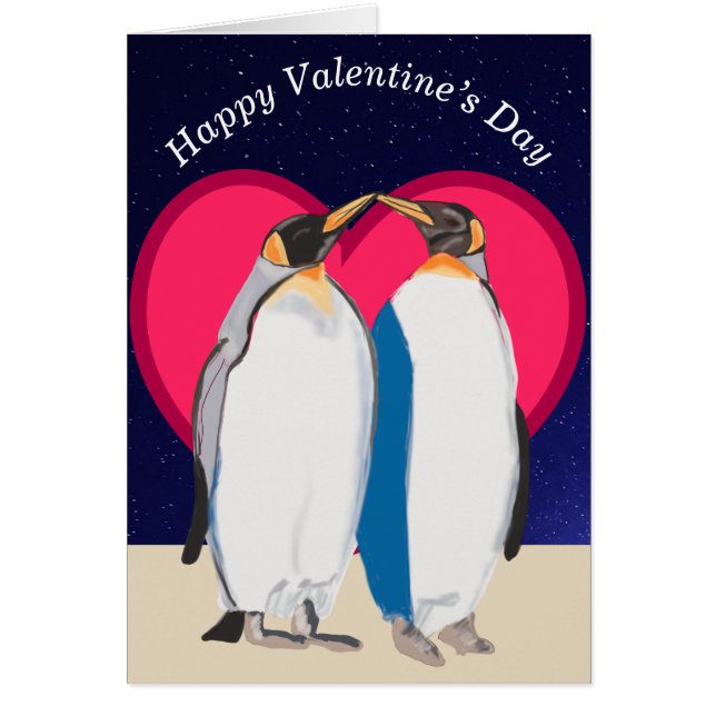 Pingüinos del Rey y San Valentín del corazón rojo (Frente)