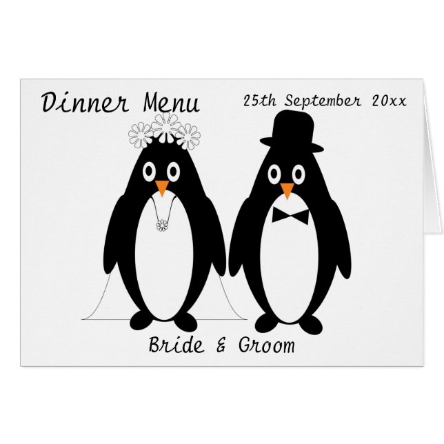 Pingüinos Diseño Boda Menú de cena (Anverso (Horizontal))