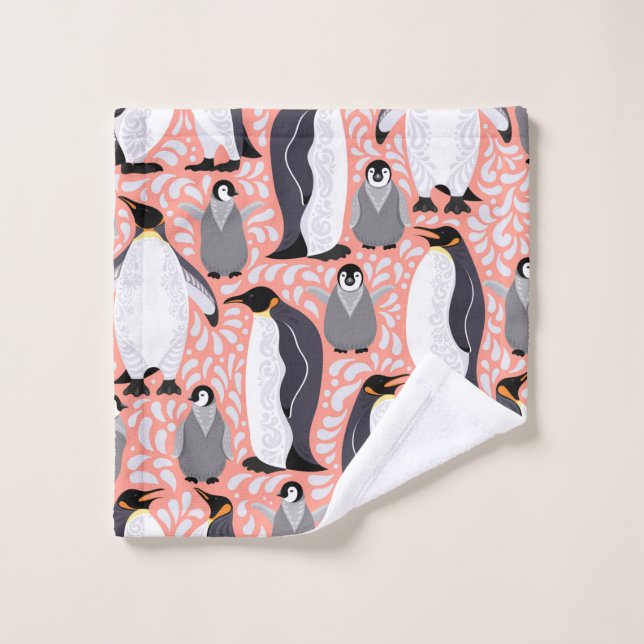 Pingüinos emperadores y sus cachorros con un patró (Toallita)