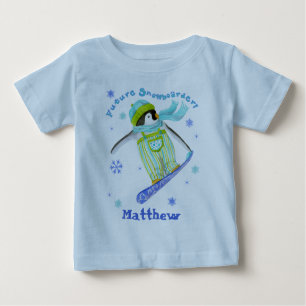 Pingüinos en juego, Snowboarder, camiseta infantil