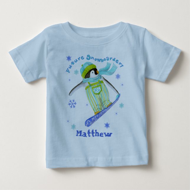Pingüinos en juego, Snowboarder, camiseta infantil (Anverso)