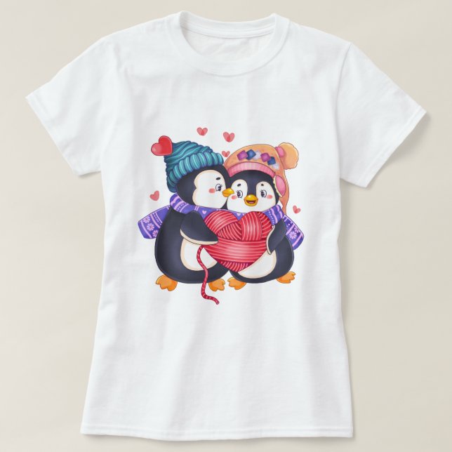 Pingüinos en la camiseta de amor (Diseño del anverso)