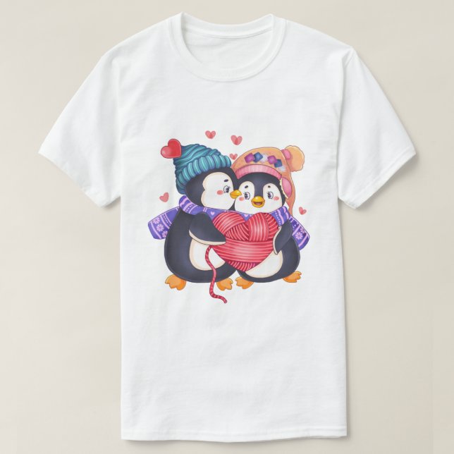 Pingüinos en la camiseta de amor (Diseño del anverso)