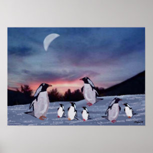 Pingüinos en la impresión del hielo