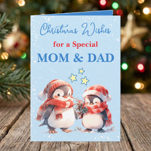 Pingüinos especiales mamá y papá azul navidad