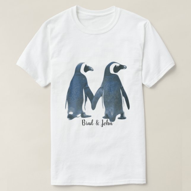 Pingüinos gay LGBTQ personalizable en camiseta de  (Diseño del anverso)