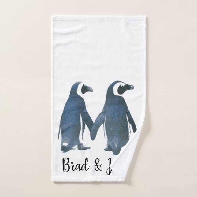 Pingüinos gay LGBTQ personalizable enamorados (Toalla de mano)