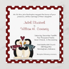 Pingüinos lindos en la invitación de la boda del