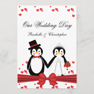 Pingüinos lindos novia y invitaciones de la boda