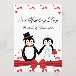 Pingüinos lindos novia y invitaciones de la boda
