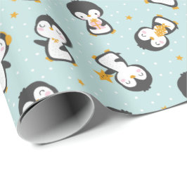 Pingüinos navidades escuetos en papel de envolvimi