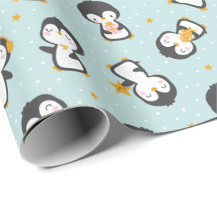 Pingüinos navidades escuetos en papel de envolvimi