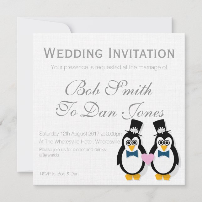 Pingüinos que casan la invitación (Mr&Mr) (Anverso)