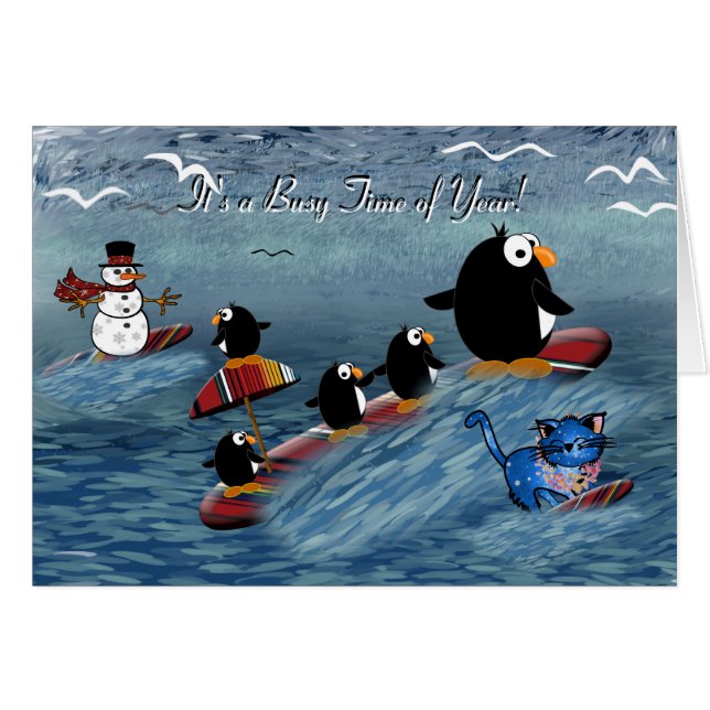 Pingüinos que practican surf (Anverso (Horizontal))