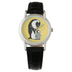 Pingüinos reloj de pulsera amarillo y negro