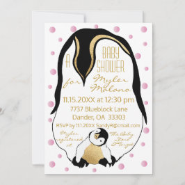 Pingüinos rosados y mami invitación de Baby Shower