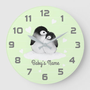 Pingüinos verdes reloj de pared de decoración de g
