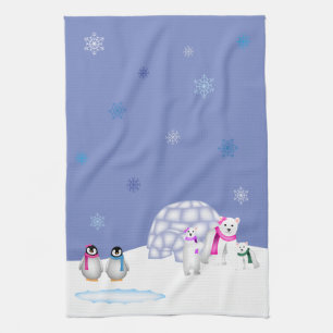 Pingüinos y toalla del tiempo del día de los oso