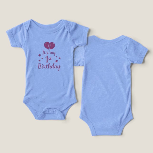 Pink 1st Birthday Tri-Blend Baby Girl Bodysuit (Diseño Anverso y Reverso)