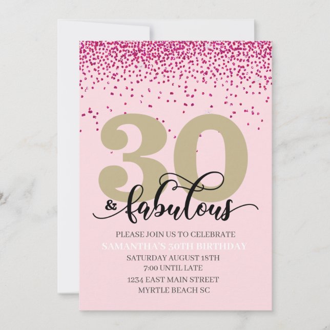 Pink 30 y fabulosa invitación a la fiesta de cumpl (Anverso)