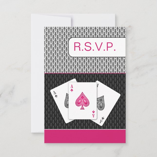 pink 3 aces vegas bodas tarjetas rsvp, 3.5 x 5 (Anverso)